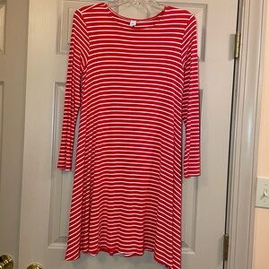 Old Navy Red and White Striped‎ Long Sleeve Swing A-line Dress, Size Small